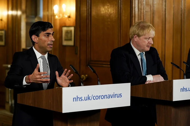 Rishi Sunak and Boris Johnson during a press conference